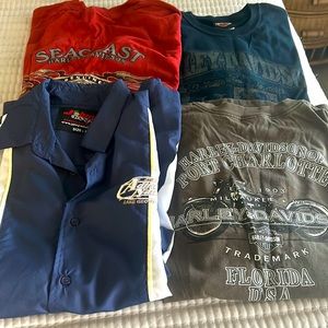 3 Harley Davidson T-shirts. One Rockstar Adirondack National shirt. Like new!